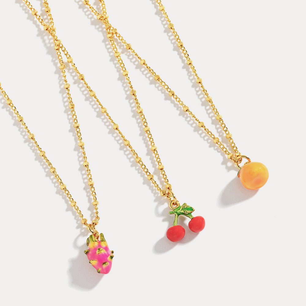 Gold Orange Enamel Necklace