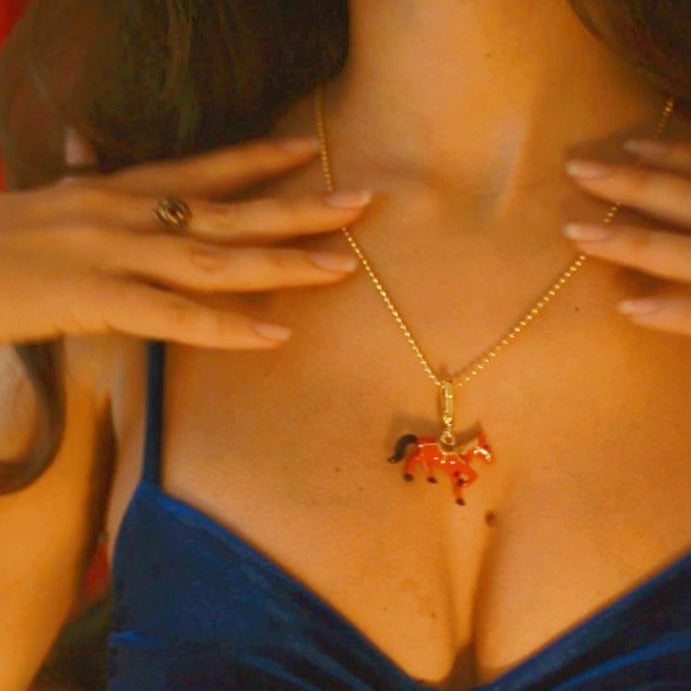 Gold Red Horse Pendant Necklace
