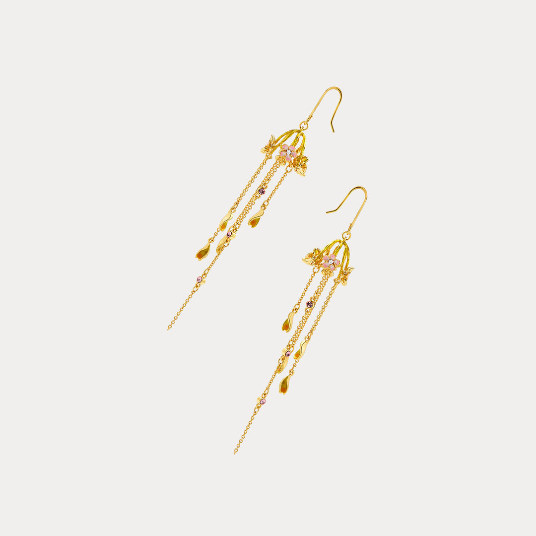 sakura flower fringed stud earrings