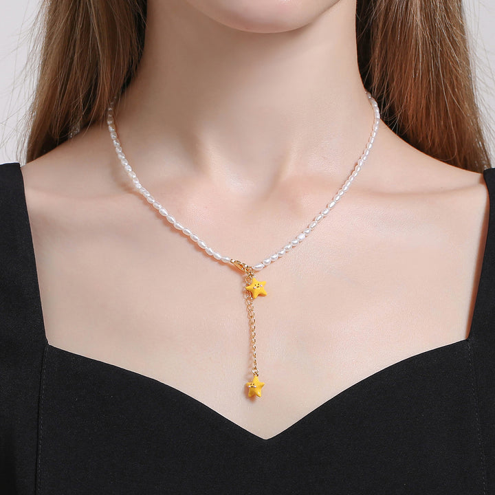 Enamel Star Pearl Necklace