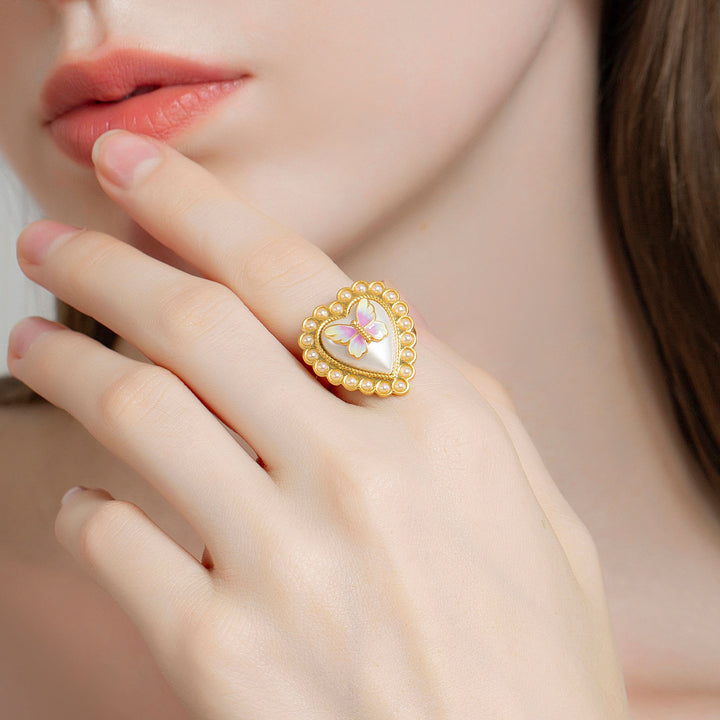 Butterfly Heart Gold Ring