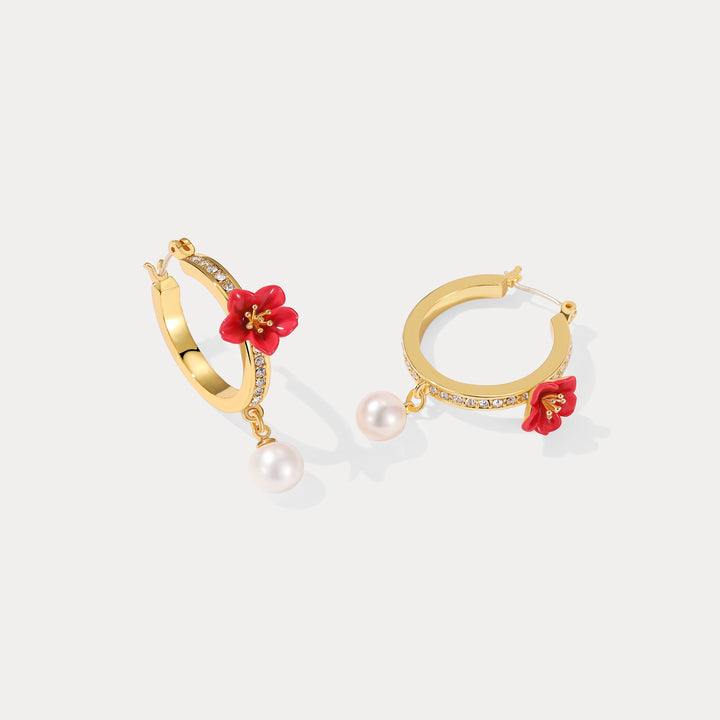 Begonia Flower Hoops Silver Earrings