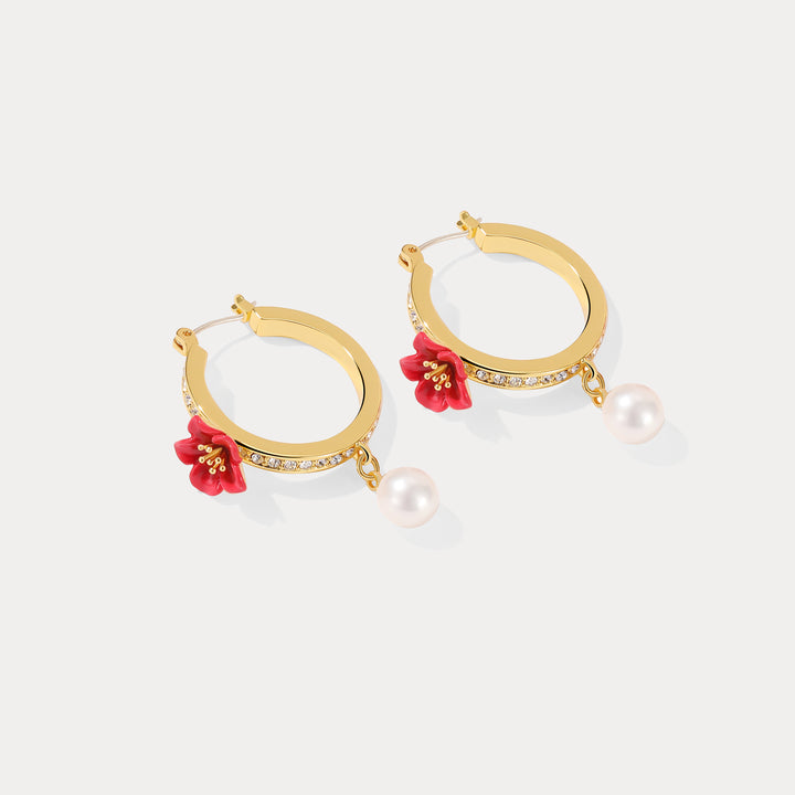 Begonia Flower Hoops Nature Earrings