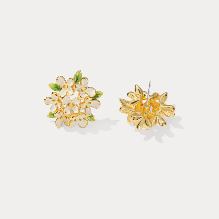 Osmanthus Fragrans Stud Silver Earrings