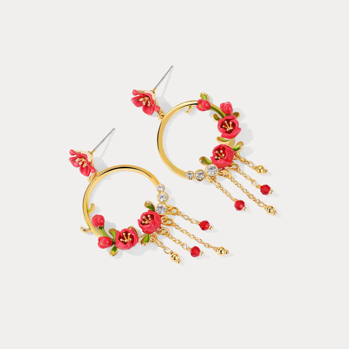 Begonia Flower Tassel Hoop Earrings