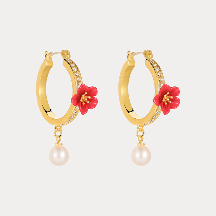 Selenichast Begonia Flower Hoops Earrings