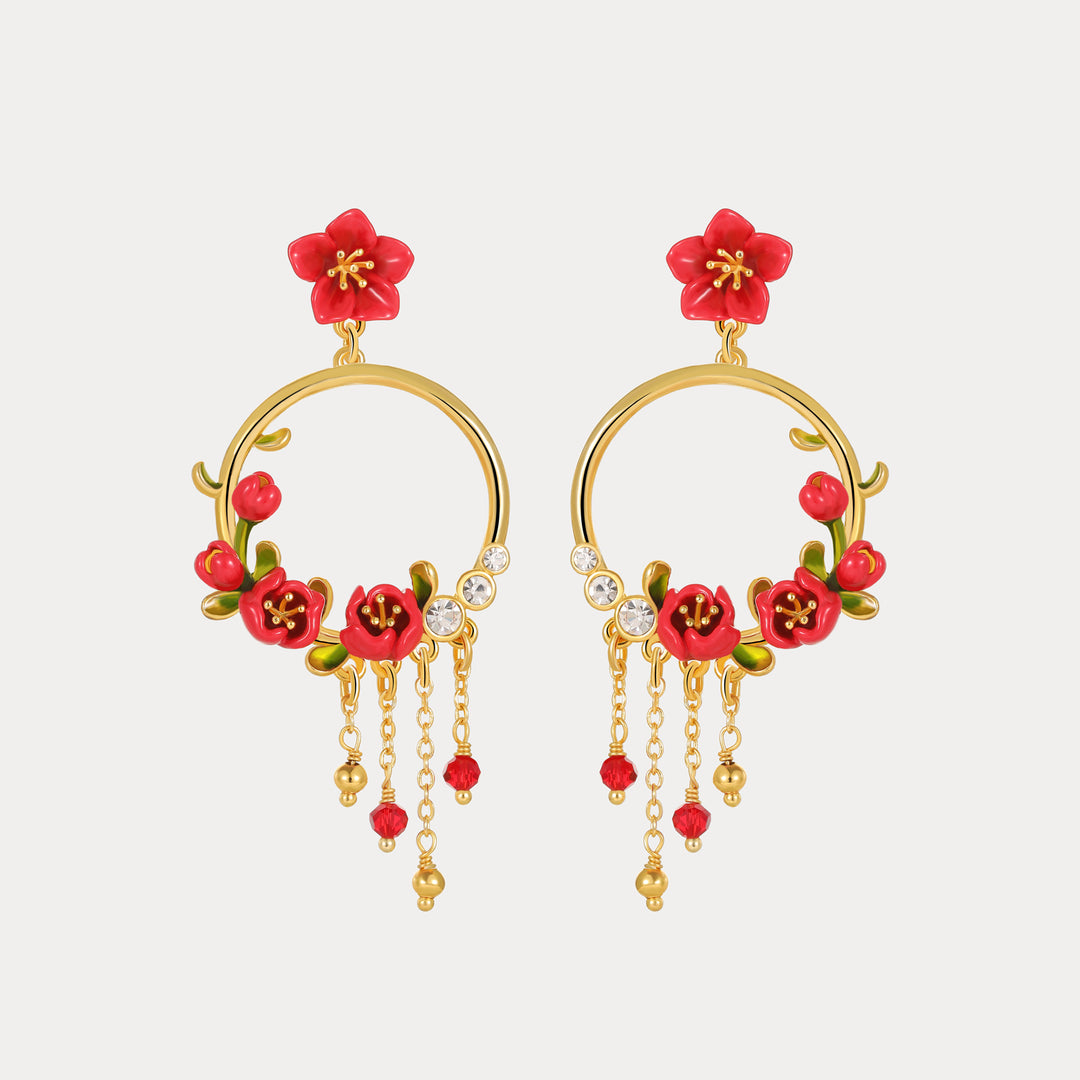 Selenichast Begonia Flower Tassel Earrings