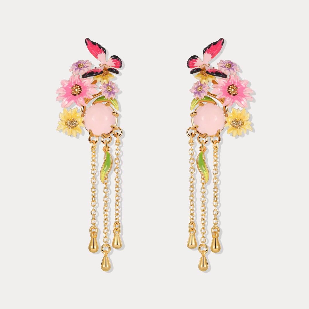 Selenichast Butterfly Love Flower Tassel Earrings
