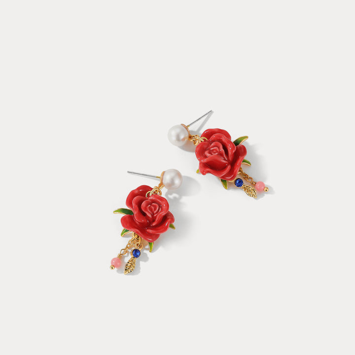 red rose earrings
