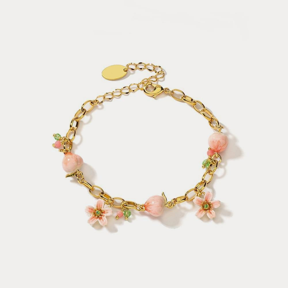 2pcs/set Green Glass & Shell Peach Blossom Bangle Bracelet Suitable For  Women's Daily Wear