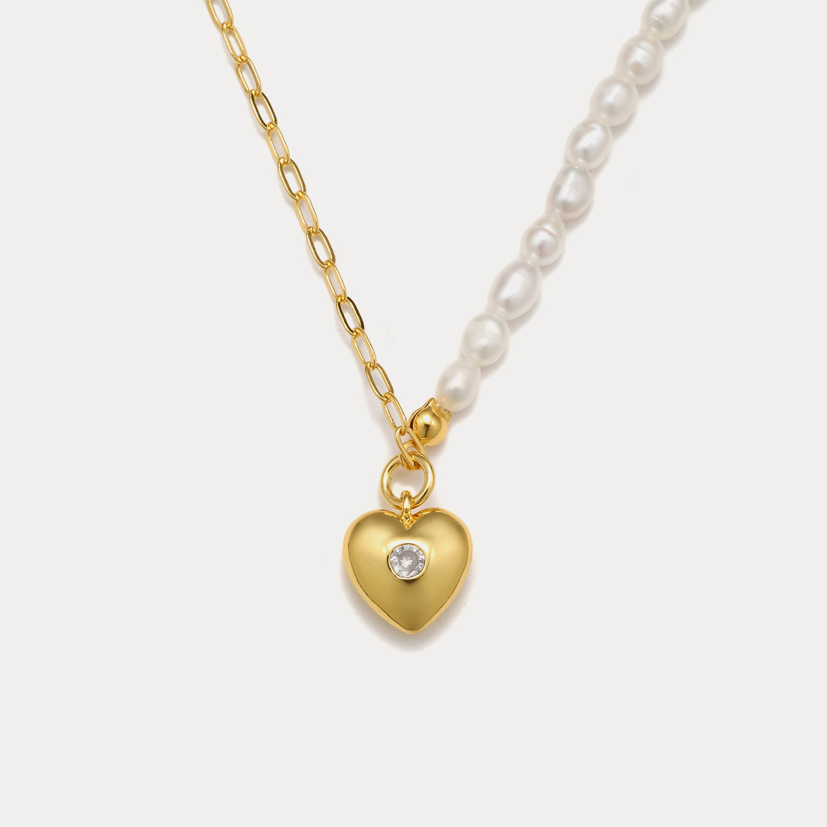 Selenichast diamond heart pearl necklace