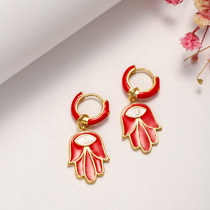 Red Eye in Hand Drop Diamond Earrings