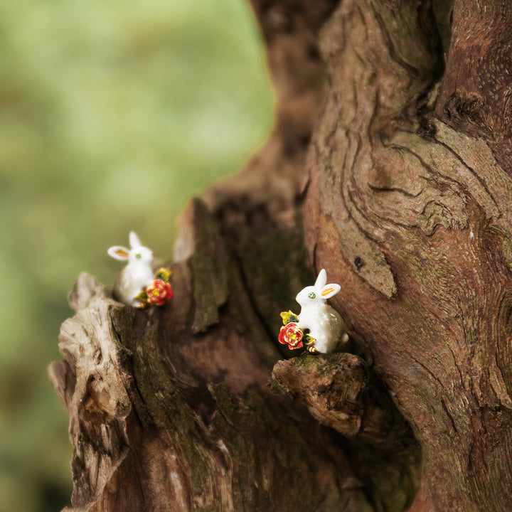 Secret Garden Rabbit Enamel Leaves Earrings