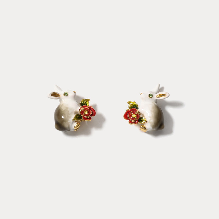 Selenichast Secret Garden Rabbit Enamel Earrings