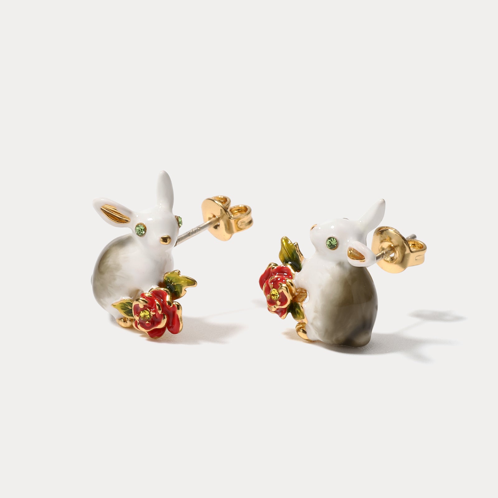 Secret Garden Bunny Enamel Gold Earrings