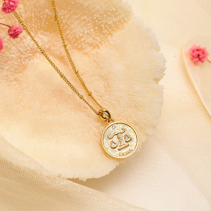 Libra Constellation Coin Pendant Chic Necklace