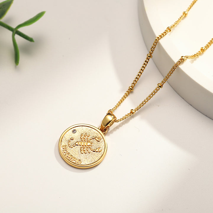 Scorpio Constellation Coin Diamond Pendant Necklace