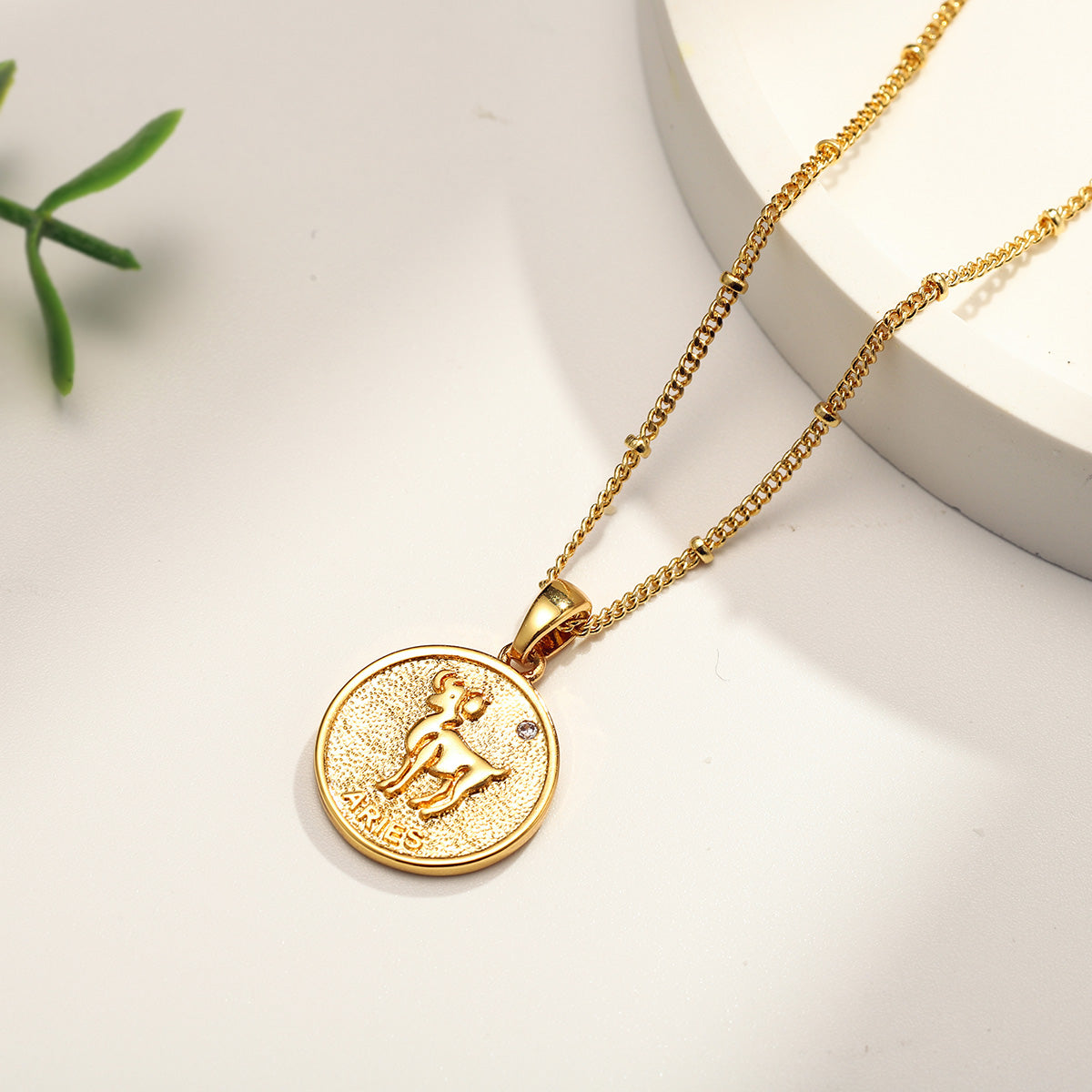 Aries Constellation Coin Pendant Brass Necklace