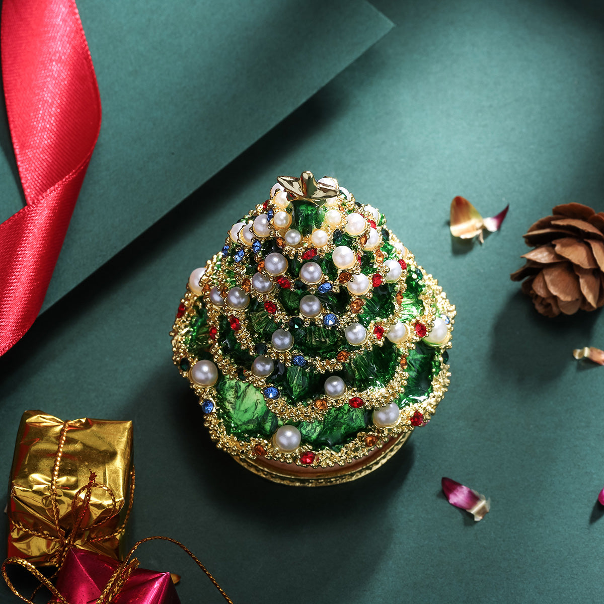 Christmas Tree Pearl Jewelry Box