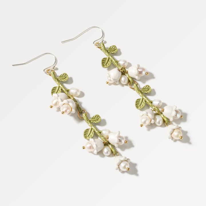 Enamel Lily Of The Valley Pearl Earrings