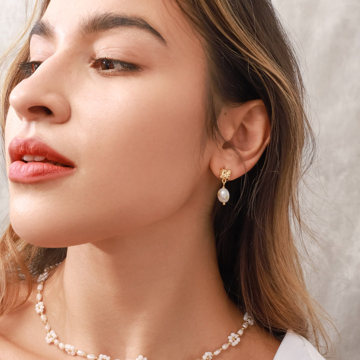 Baroque 18k Gold Foil Pearl Stud Earrings