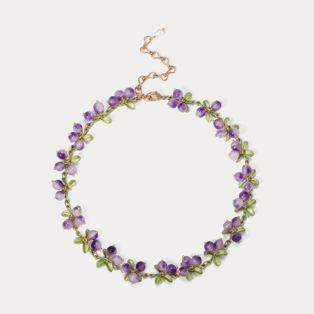 Purple Berry Leaf Necklace