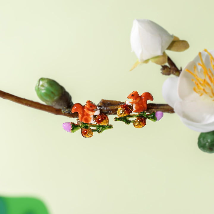 squirrel enamel nature earrings