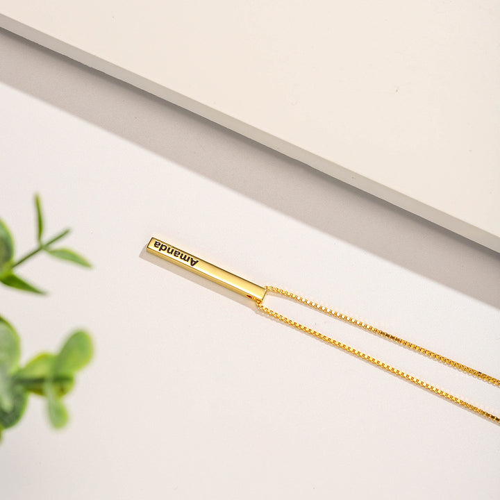 Slender Engraved 3D Bar Name Chain Necklace