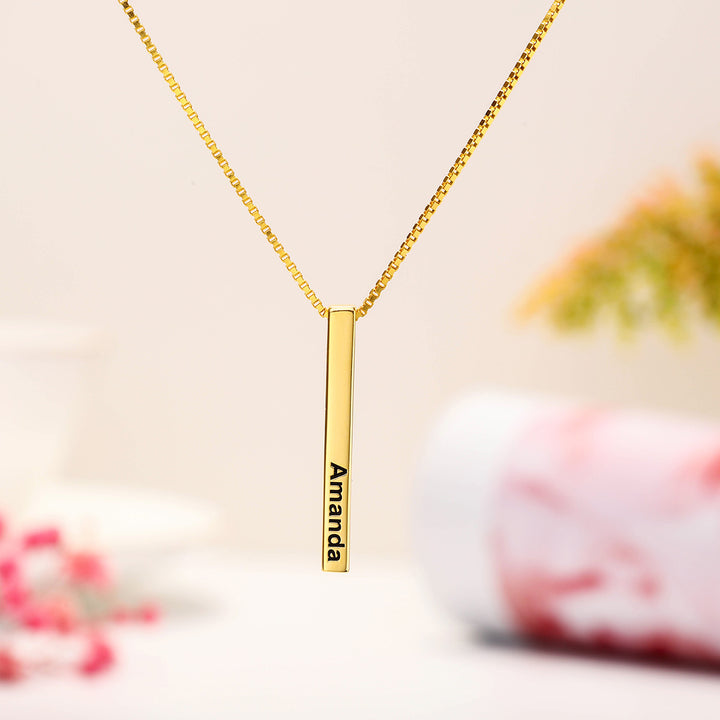 Selenichast slender engraved 3d bar name necklace