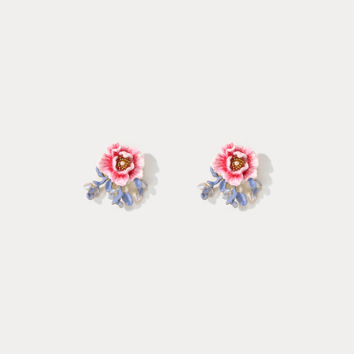 Gold Peony Enamel Stud Earrings