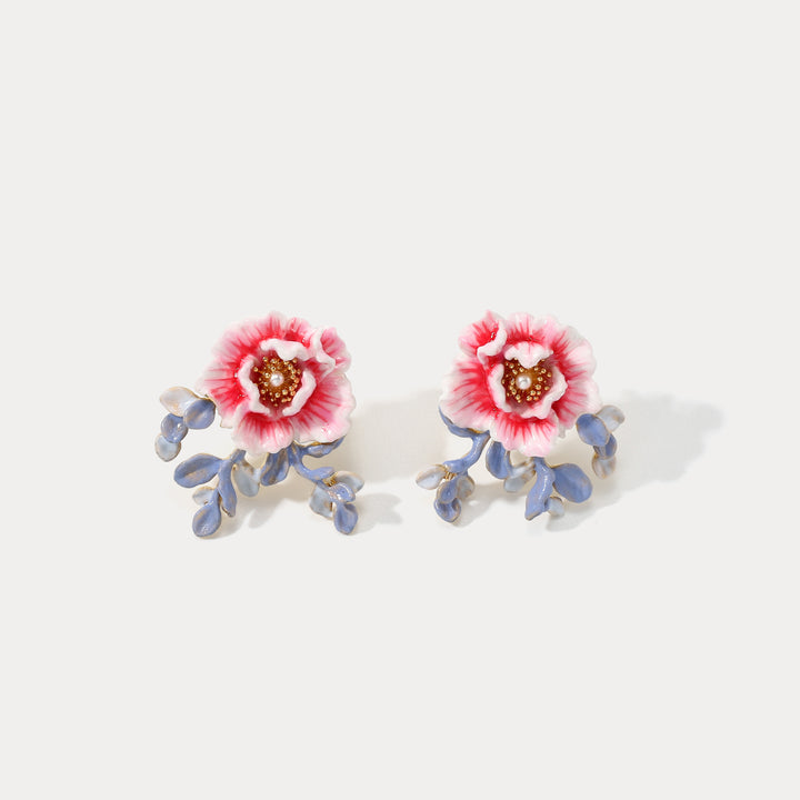 Vintage Peony Enamel Stud Earrings