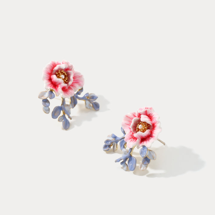 Peony Leaf Enamel Stud Earrings