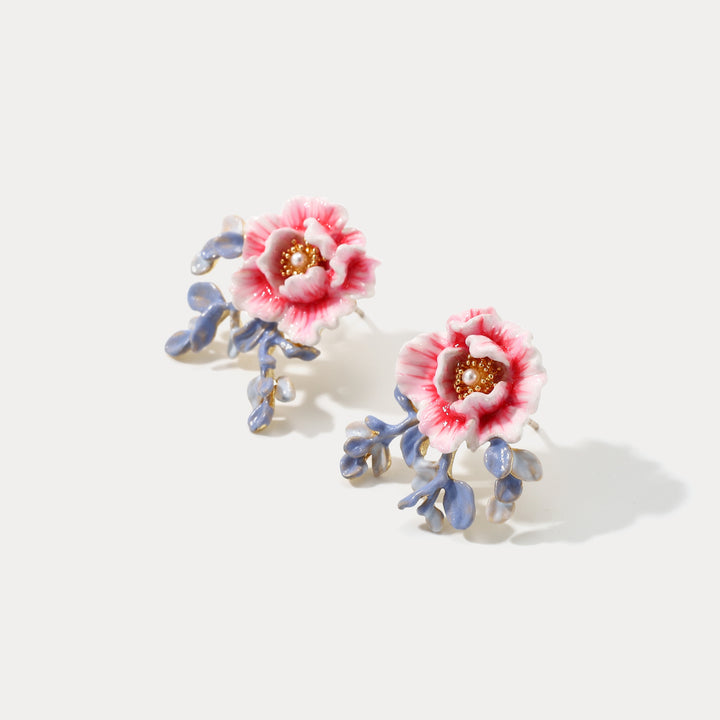 Peony Enamel Stud Nature Earrings