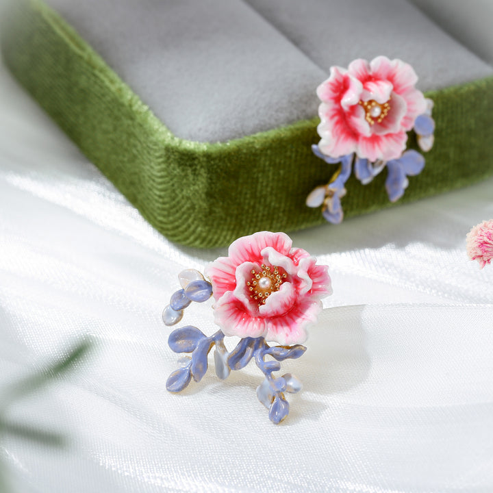 Peony Enamel Stud Earrings for Women