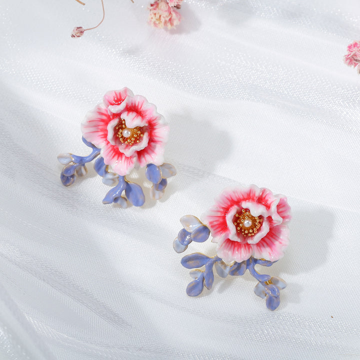 Peony Enamel Stud Earrings Autumn Jewelry