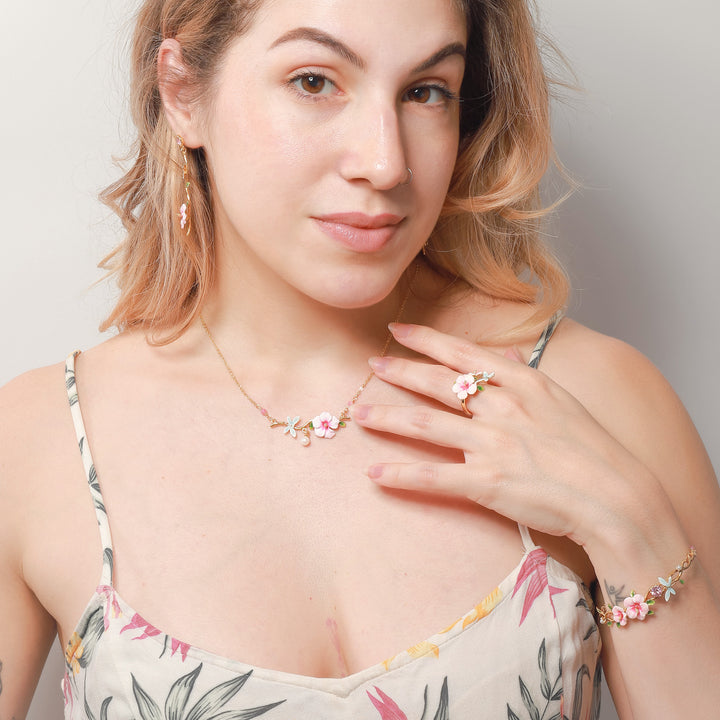 hibiscus enamel necklace