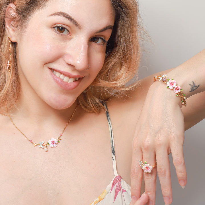 hibiscus enamel jewelry set