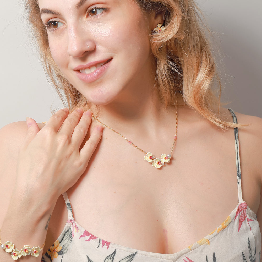 gold phalaenopsis necklace