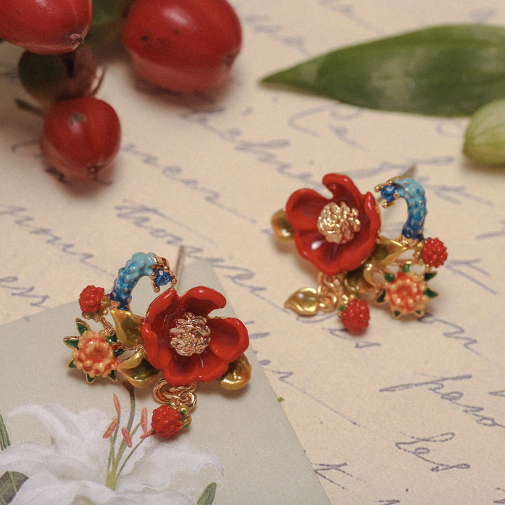 peony enamel stud earrings