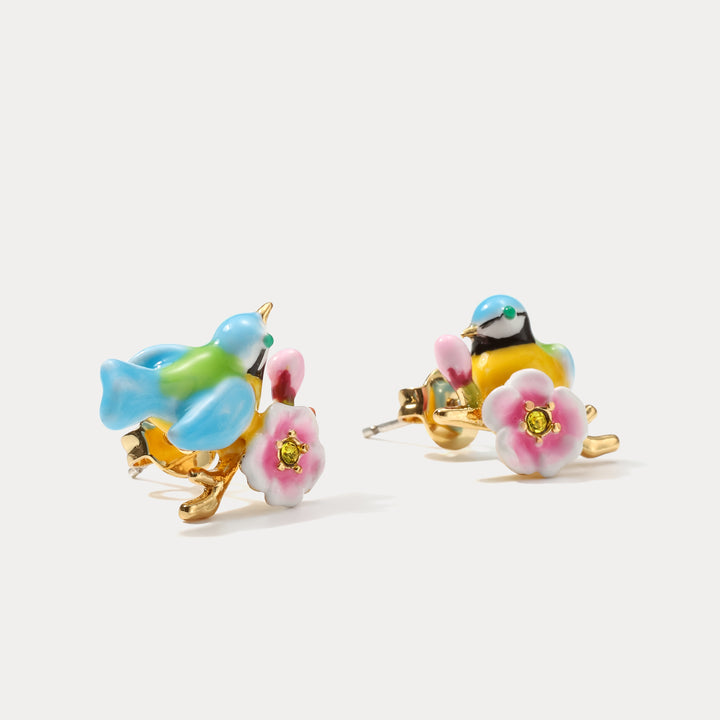 Blue Tit Stud Silver Earrings