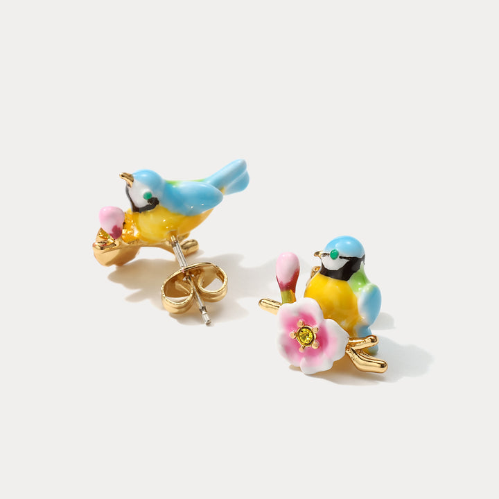 Blue Tit Stud Bird Earrings