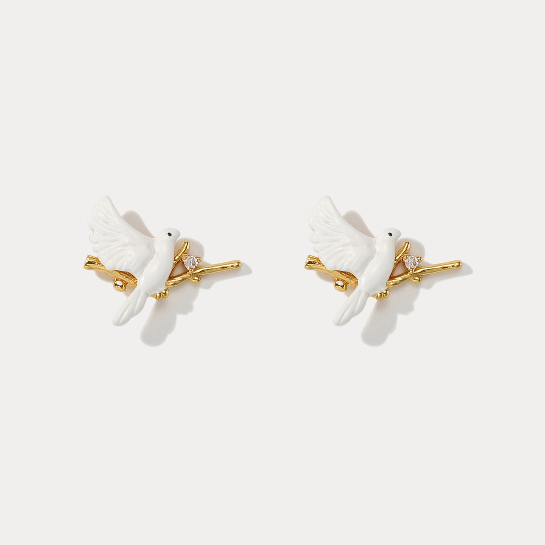 Enamel Peace Dove Earrings