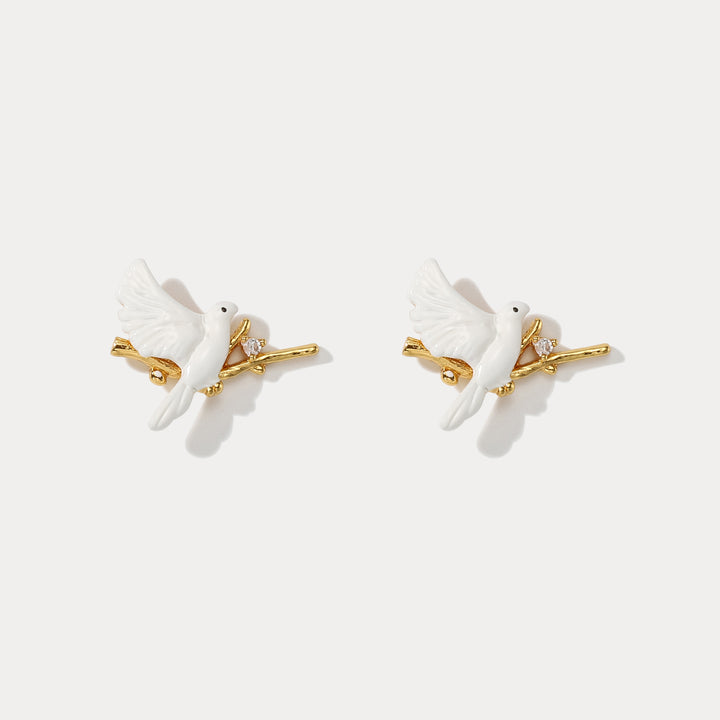 Enamel Peace Dove Earrings