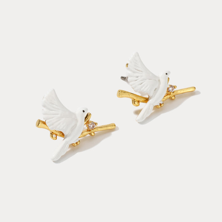 Peace Dove Diamond Earrings