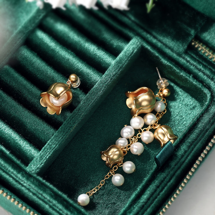 Gold Lily Of The Valley Pearl Earrings