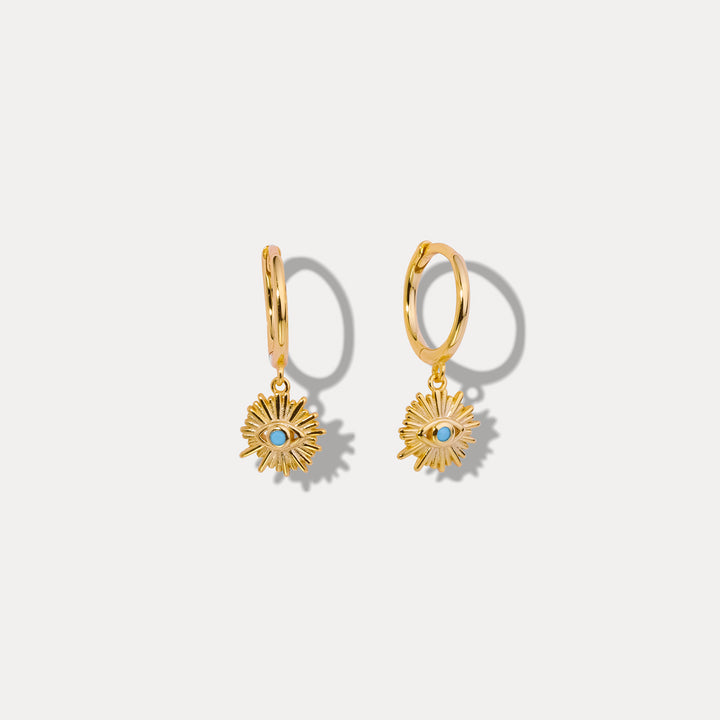 Selenichast Blue Eyes Sun-Shape Drop Hoops Earrings