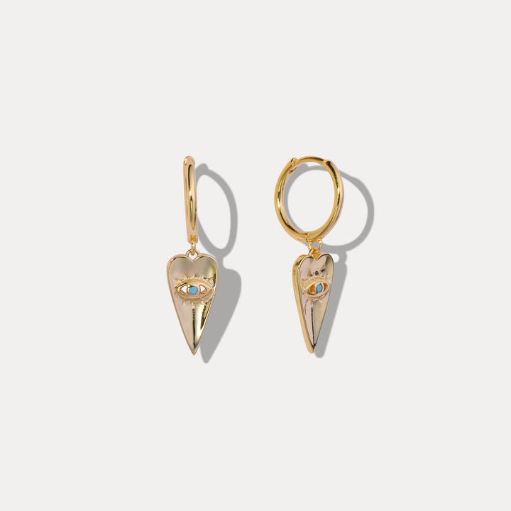Selenichast blue eyes love drop hoops earrings