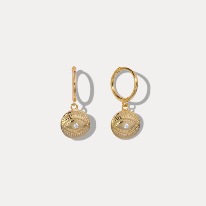 Selenichast Diamond Eyes Round Drop Hoops Earrings