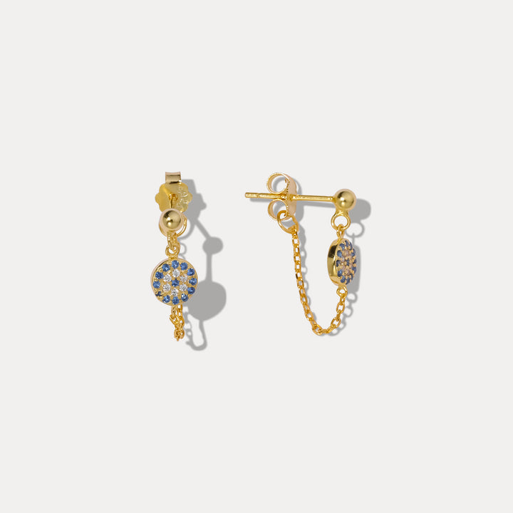 Selenichast sapphire diamond chain stud earrings