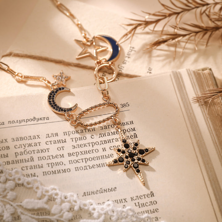 Moon Star Diamond 18k Gold Necklace